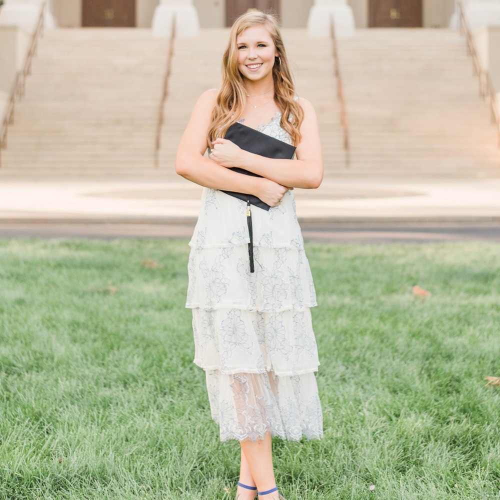 Off-white and Blue Lace Tiered Dress